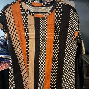 Amazon Women's Black and Orange Patterned Blouse